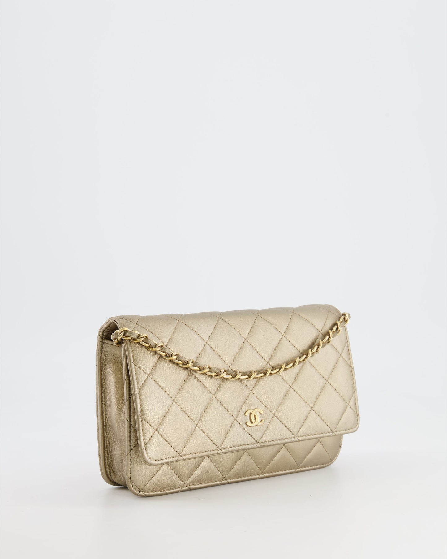 Chanel Metallic Gold Wallet on Chain Bag in Lambskin Leather with Gold Hardware