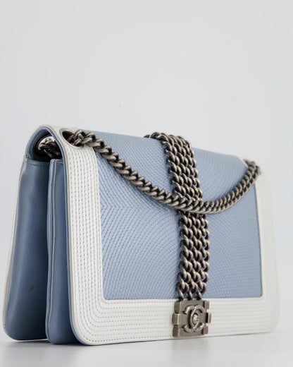 Chanel Metallic Baby Blue with Chain Detail Rock Boy Bag with Gunmetal Hardware Bag