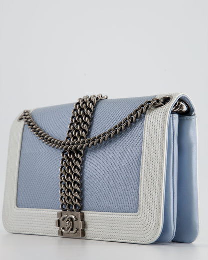 Chanel Metallic Baby Blue with Chain Detail Rock Boy Bag with Gunmetal Hardware Bag