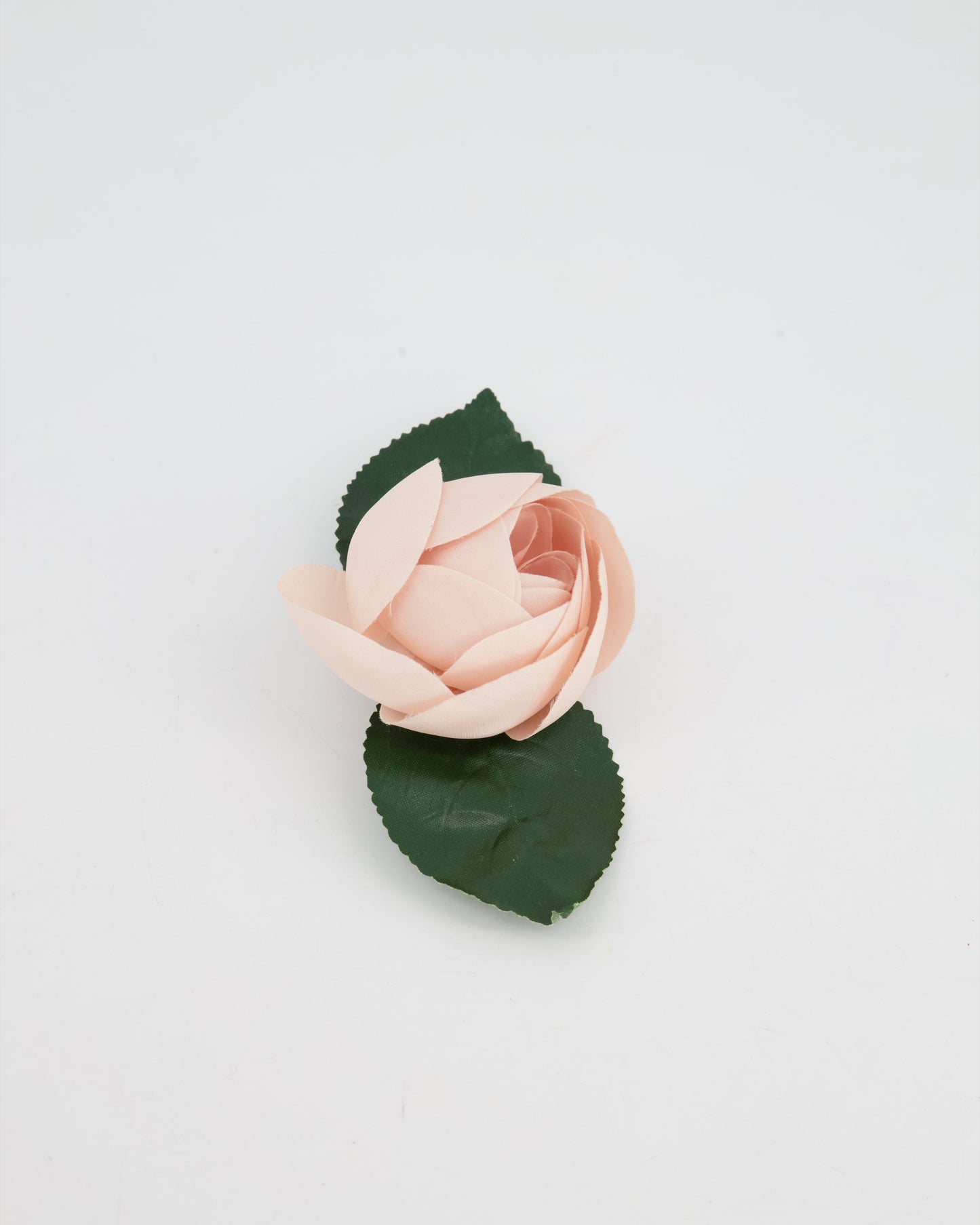 Chanel Pink Silk Rose Brooch with Leaf Details