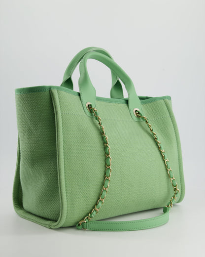 Chanel Pistachio Green Canvas Small Deauville Tote Bag with Champagne Gold Hardware
