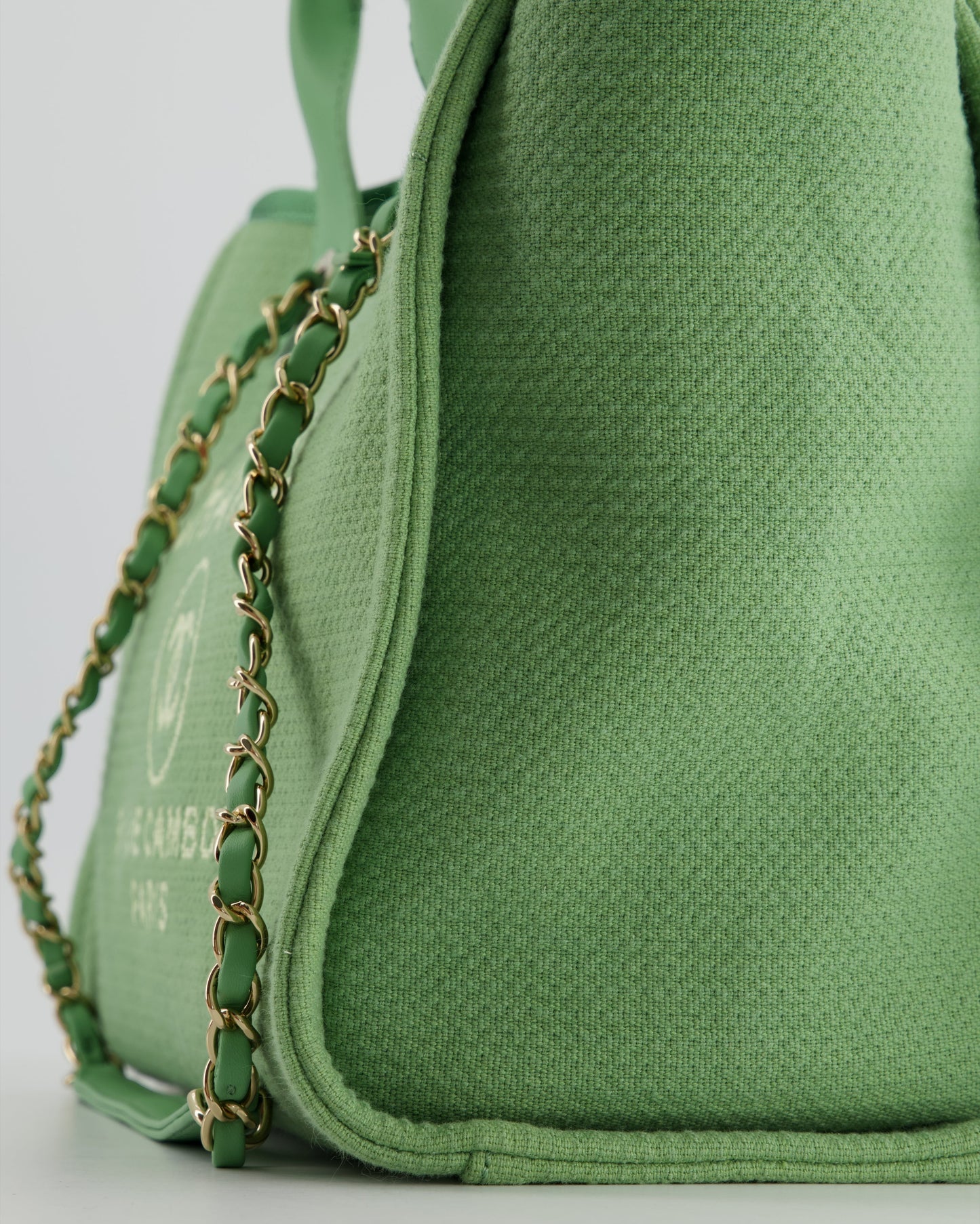 Chanel Pistachio Green Canvas Small Deauville Tote Bag with Champagne Gold Hardware