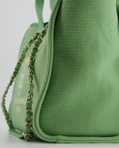 Chanel Pistachio Green Canvas Small Deauville Tote Bag with Champagne Gold Hardware