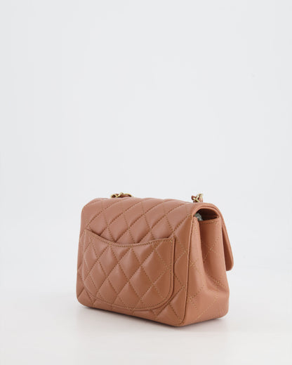 Chanel Caramel Mini Square Bag in Lambskin Leather with Champagne Gold Hardware