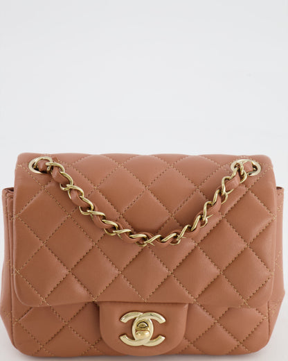 Chanel Caramel Mini Square Bag in Lambskin Leather with Champagne Gold Hardware