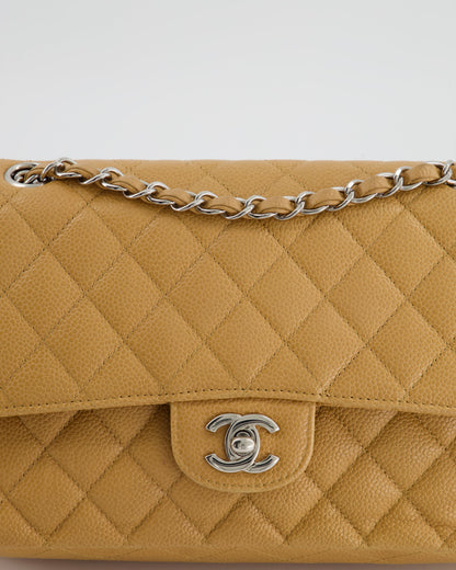 Chanel Chai Latte Medium Classic Double Flap Bag in Caviar with Silver Hardware