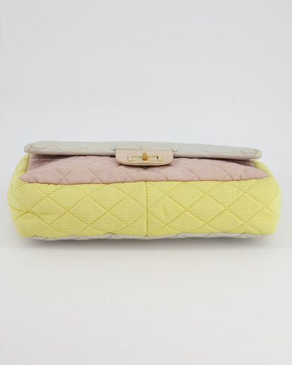 Chanel Large Jersey Reissue Pastel Yellow, Grey and Pink with Antique Gold Hardware