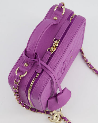 Chanel Purple CC Vanity Case Bag in Caviar Leather with Champagne Gold Hardware