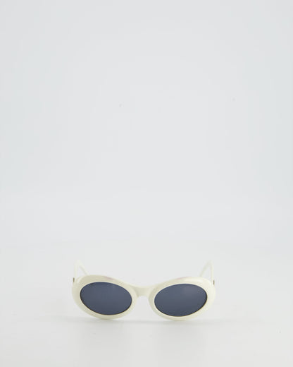 Gucci White Oval Sunglasses with Logo Detail