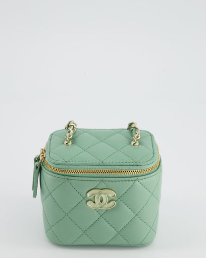 Chanel Pistachio Green Coco Crush Mini Vanity Bag in Lambskin Leather with Champagne Gold & Green Enamel Hardware