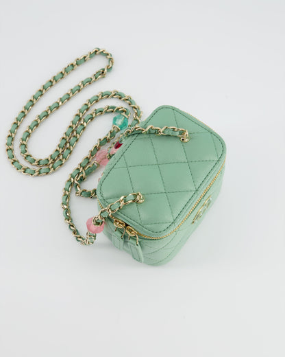 Chanel Pistachio Green Coco Crush Mini Vanity Bag in Lambskin Leather with Champagne Gold & Green Enamel Hardware