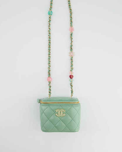 Chanel Pistachio Green Coco Crush Mini Vanity Bag in Lambskin Leather with Champagne Gold & Green Enamel Hardware