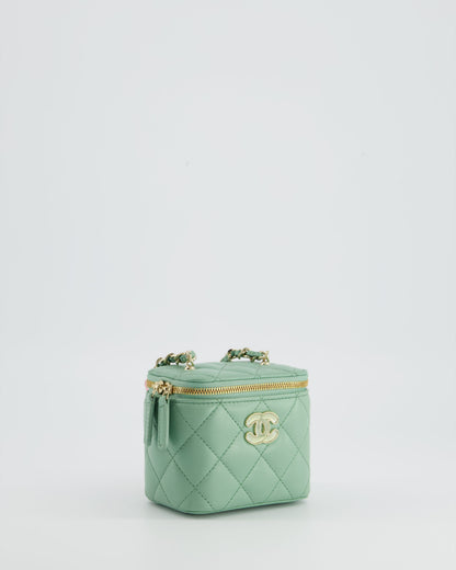 Chanel Pistachio Green Coco Crush Mini Vanity Bag in Lambskin Leather with Champagne Gold & Green Enamel Hardware