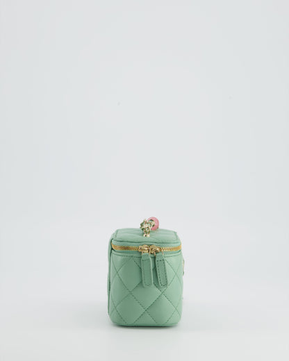 Chanel Pistachio Green Coco Crush Mini Vanity Bag in Lambskin Leather with Champagne Gold & Green Enamel Hardware