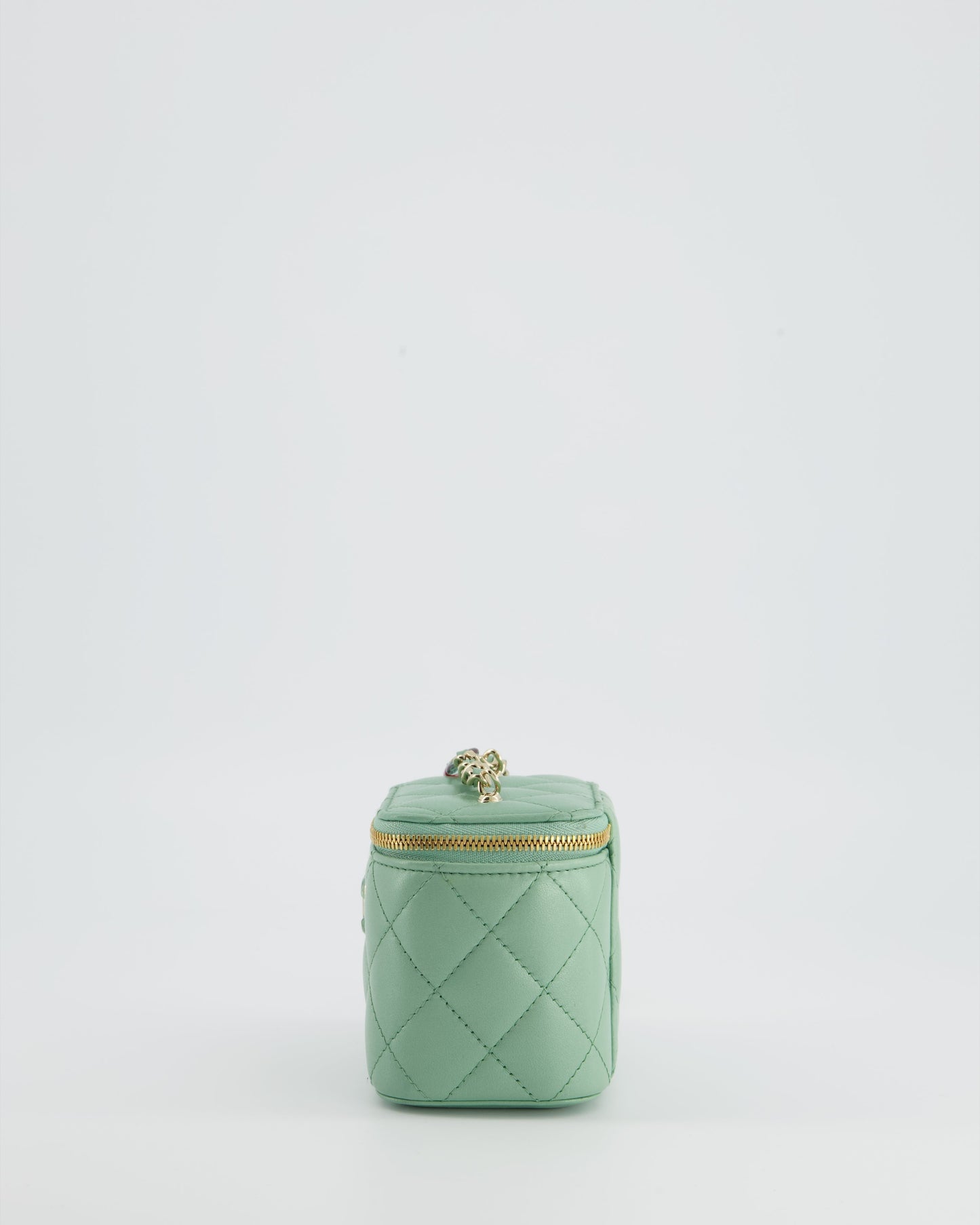 Chanel Pistachio Green Coco Crush Mini Vanity Bag in Lambskin Leather with Champagne Gold & Green Enamel Hardware