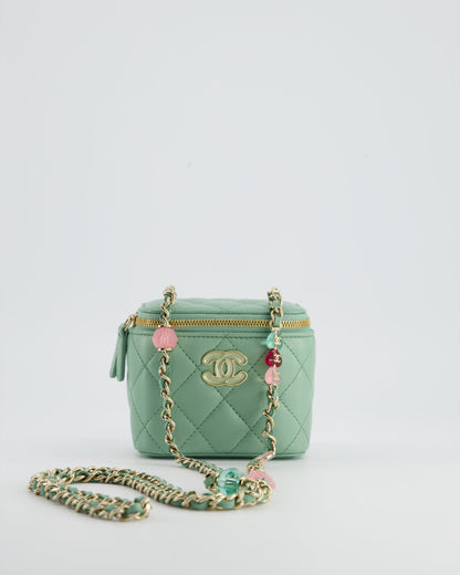 Chanel Pistachio Green Coco Crush Mini Vanity Bag in Lambskin Leather with Champagne Gold & Green Enamel Hardware