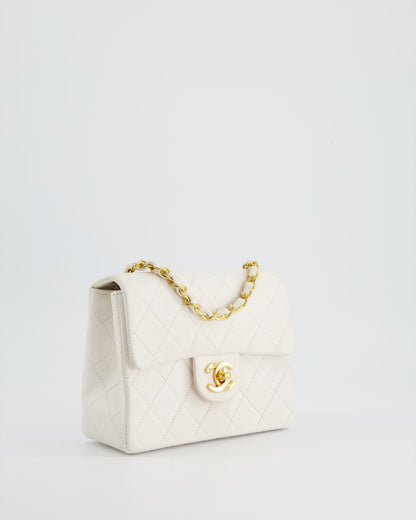 Chanel Vintage White Mini Square Bag in Lambskin Leather with 24K Gold Hardware