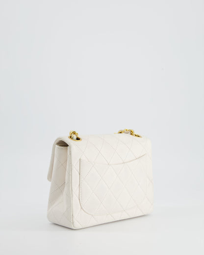 Chanel Vintage White Mini Square Bag in Lambskin Leather with 24K Gold Hardware