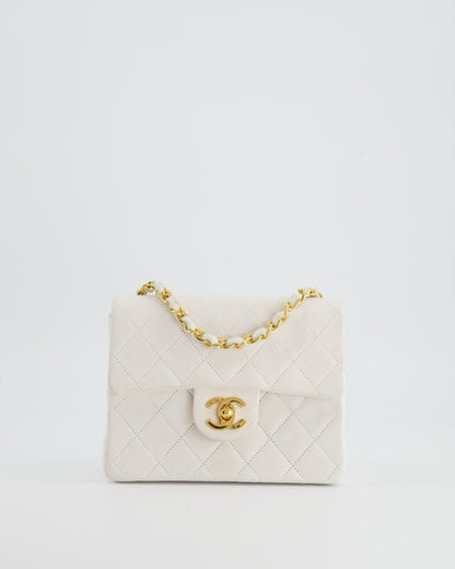 Chanel Vintage White Mini Square Bag in Lambskin Leather with 24K Gold Hardware