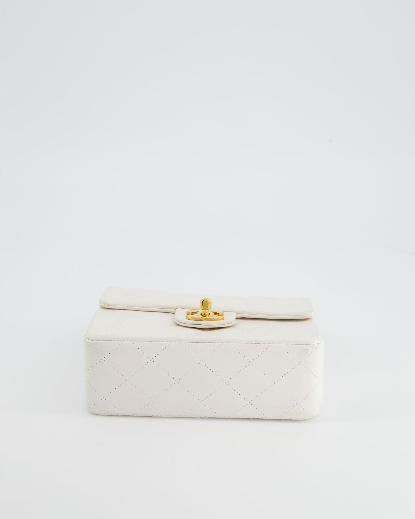 Chanel Vintage White Mini Square Bag in Lambskin Leather with 24K Gold Hardware
