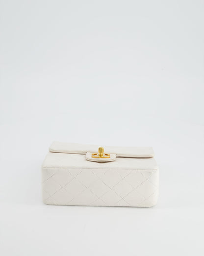 Chanel Vintage White Mini Square Bag in Lambskin Leather with 24K Gold Hardware