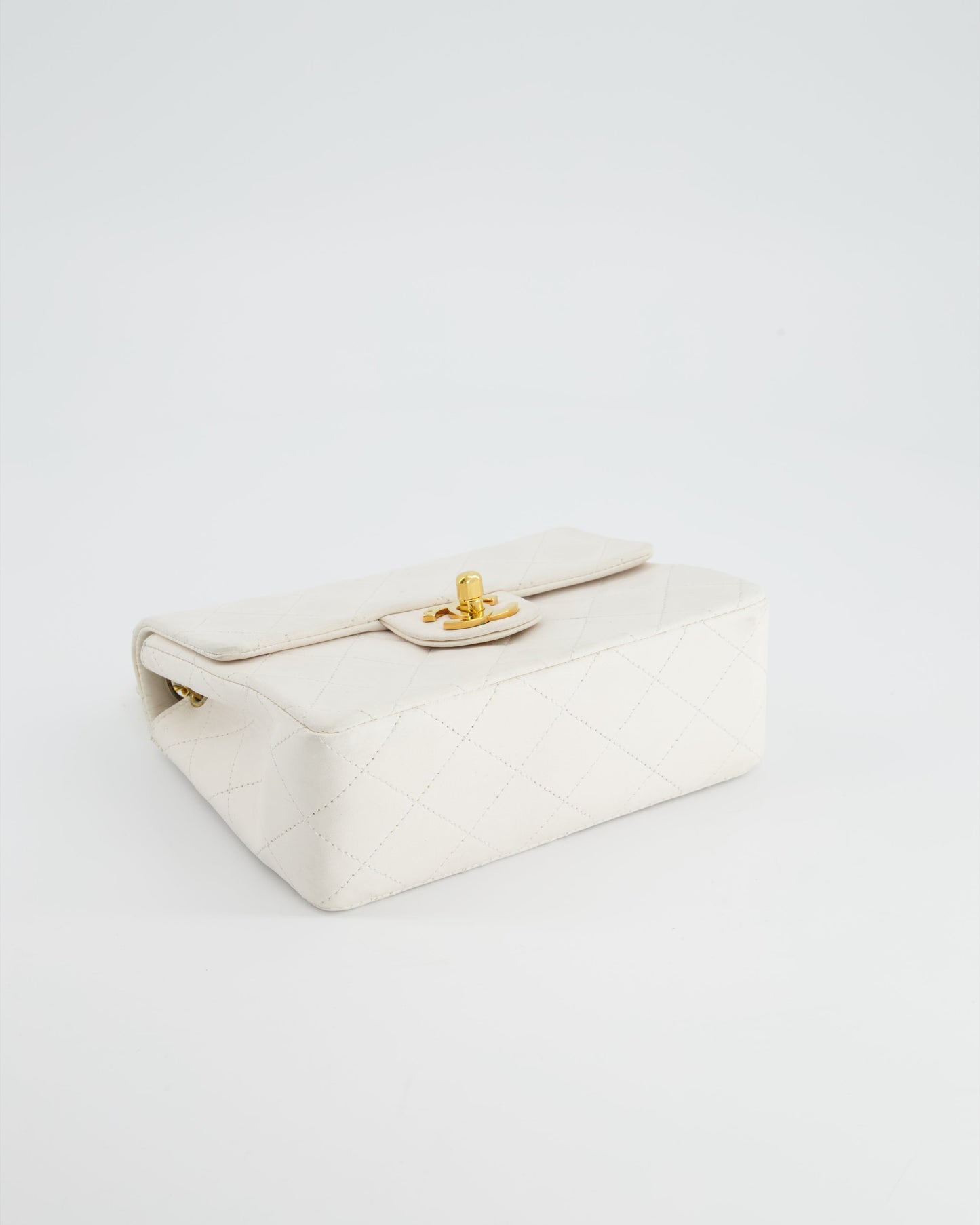 Chanel Vintage White Mini Square Bag in Lambskin Leather with 24K Gold Hardware