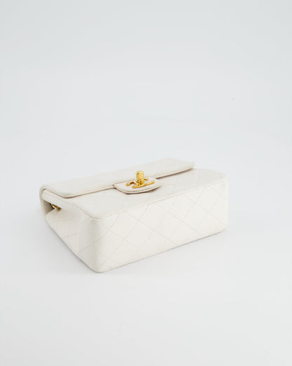 Chanel Vintage White Mini Square Bag in Lambskin Leather with 24K Gold Hardware
