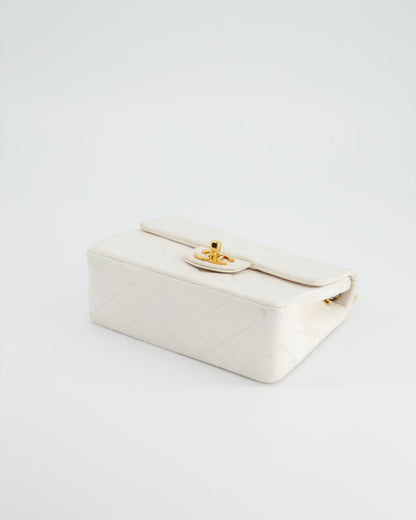 Chanel Vintage White Mini Square Bag in Lambskin Leather with 24K Gold Hardware
