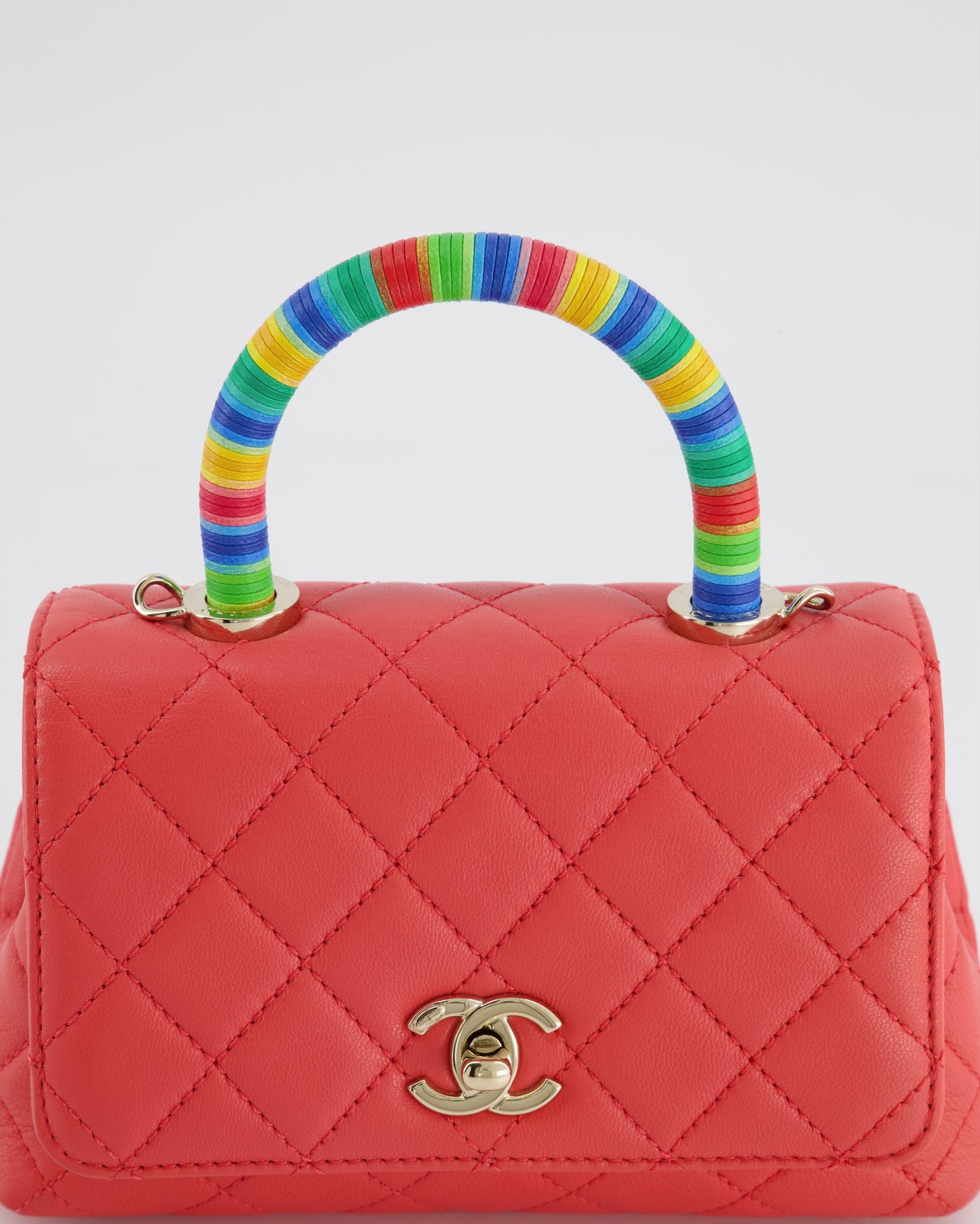 Chanel Pink Extra Mini Coco Multi-Colour Handle Bag in Lambskin with Champagne Gold Hardware