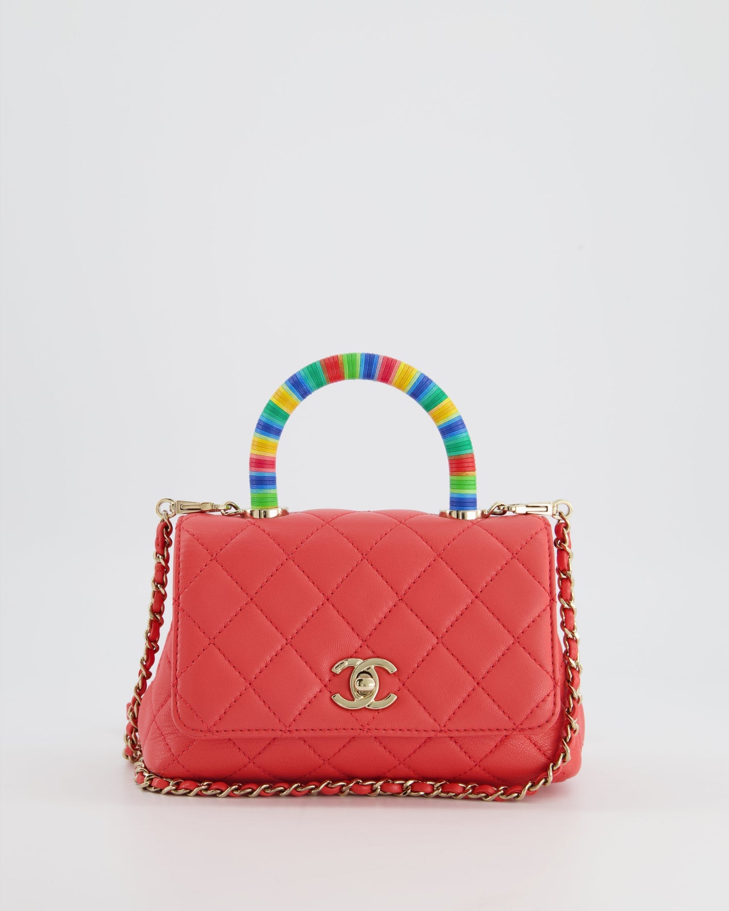 Chanel Pink Extra Mini Coco Multi-Colour Handle Bag in Lambskin with Champagne Gold Hardware