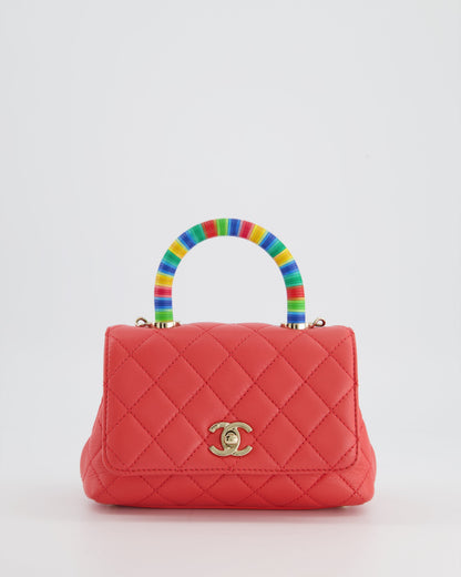 Chanel Pink Extra Mini Coco Multi-Colour Handle Bag in Lambskin with Champagne Gold Hardware