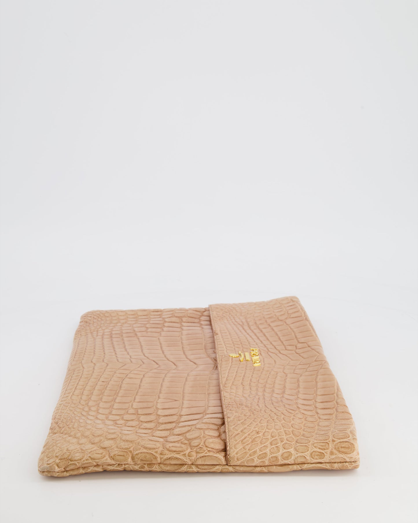 Prada Beige Crocodile Large Pouch Bag with Gold Hardware