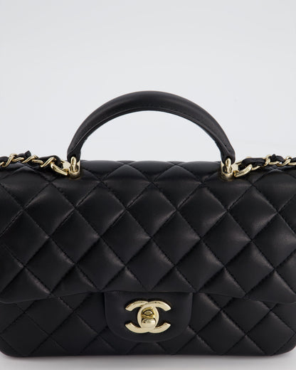 Chanel Black Mini Rectangular Top Handle Flap Bag in Lambskin with Champagne Gold Hardware