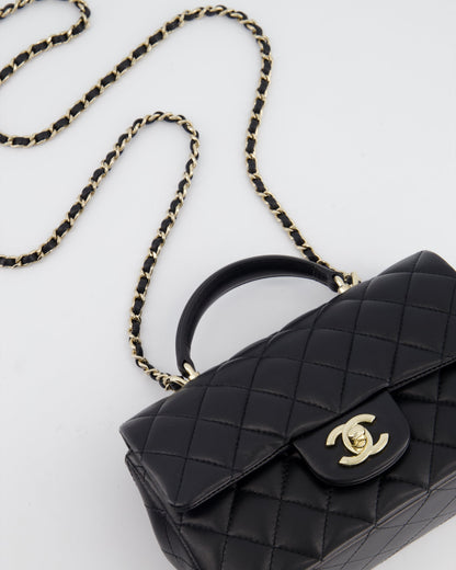 Chanel Black Mini Rectangular Top Handle Flap Bag in Lambskin with Champagne Gold Hardware