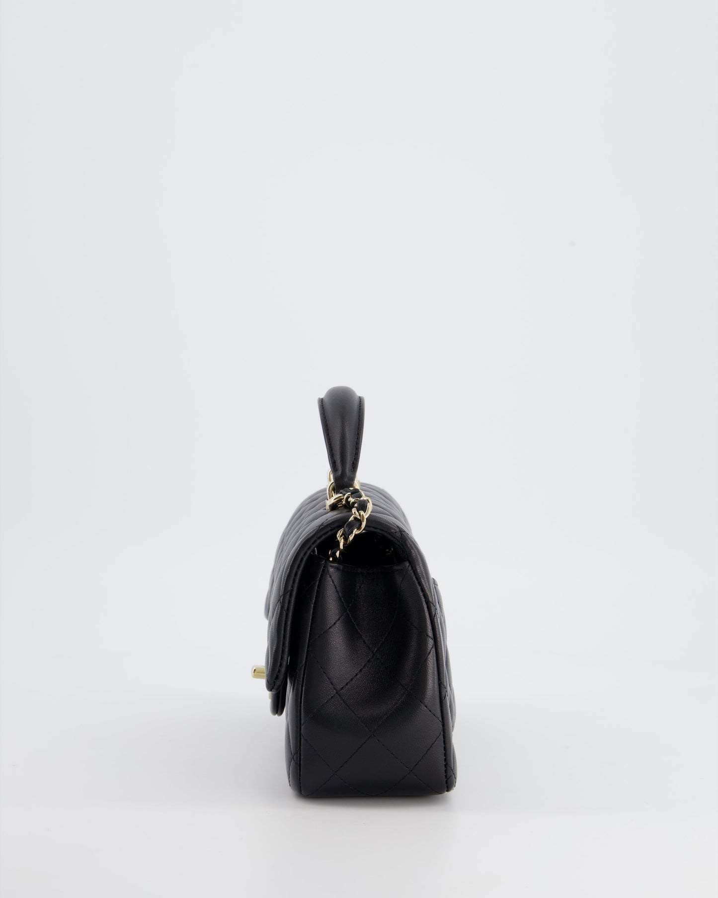 Chanel Black Mini Rectangular Top Handle Flap Bag in Lambskin with Champagne Gold Hardware
