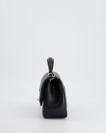 Chanel Black Mini Rectangular Top Handle Flap Bag in Lambskin with Champagne Gold Hardware