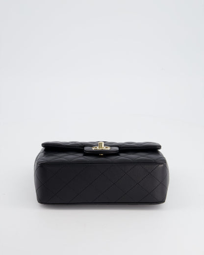 Chanel Black Mini Rectangular Top Handle Flap Bag in Lambskin with Champagne Gold Hardware