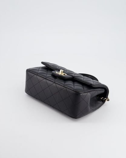Chanel Black Mini Rectangular Top Handle Flap Bag in Lambskin with Champagne Gold Hardware