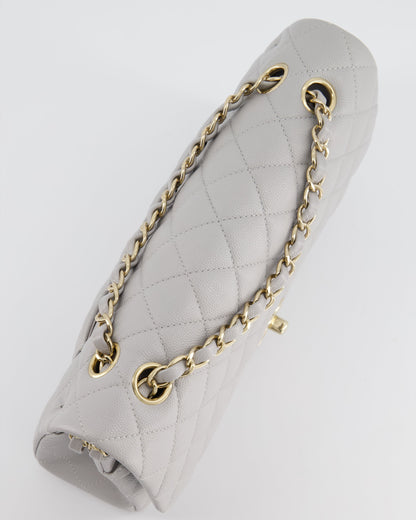 Chanel Medium Dove Grey Classic Double Flap in Caviar Leather with Champagne Gold Hardware