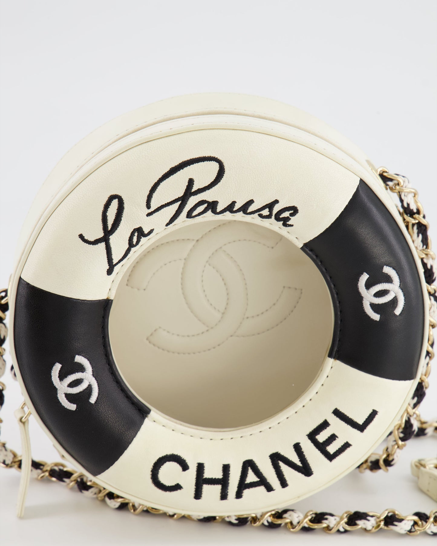 Chanel La Pausa Coco Lifesaver Bag in Black and White with Champagne Gold Hardware