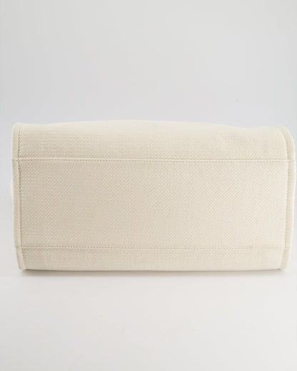 Chanel Large Cream Canvas Deauville Tote Bag with Silver Hardware