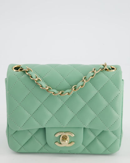COLOUR* Chanel Green Tea Mini Square Bag in Lambskin Leather with Champagne Gold Hardware