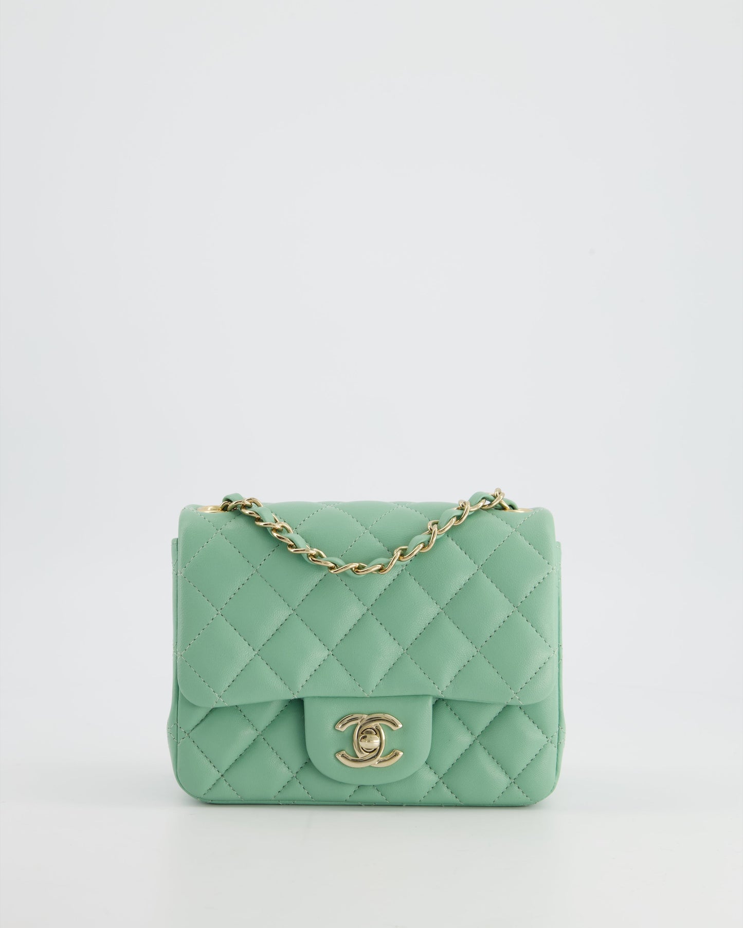 COLOUR* Chanel Green Tea Mini Square Bag in Lambskin Leather with Champagne Gold Hardware