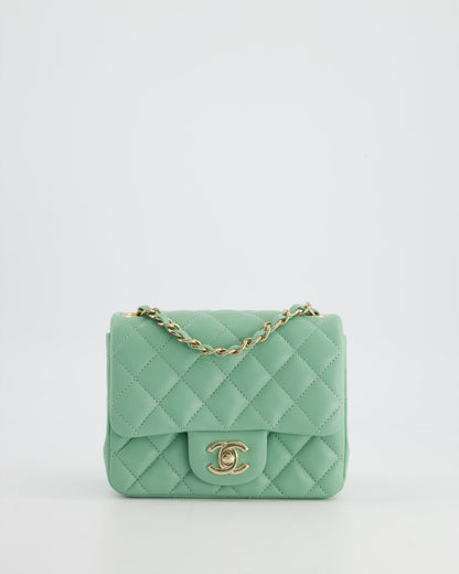 COLOUR* Chanel Green Tea Mini Square Bag in Lambskin Leather with Champagne Gold Hardware