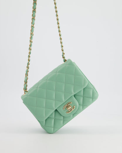COLOUR* Chanel Green Tea Mini Square Bag in Lambskin Leather with Champagne Gold Hardware