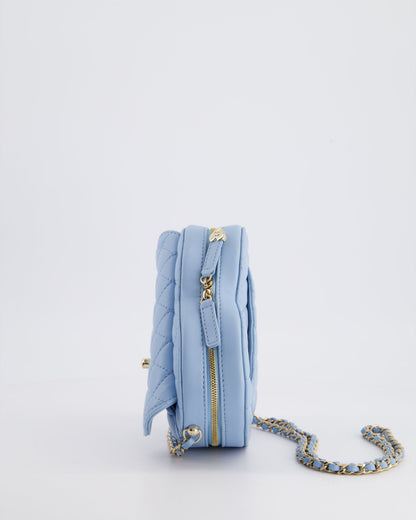 Chanel Baby Blue Heart Clutch with Chain and Champagne Gold Hardware