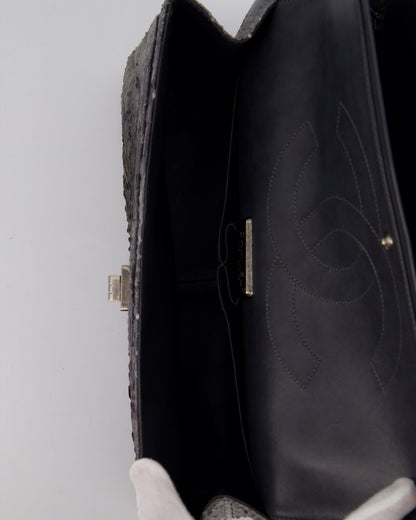 Chanel Storm Grey Jumbo Classic Double Flap 2.55 Reissue Bag in Python Leather with Ruthenium  Hardware