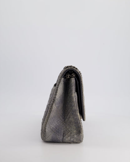 Chanel Storm Grey Jumbo Classic Double Flap 2.55 Reissue Bag in Python Leather with Ruthenium  Hardware