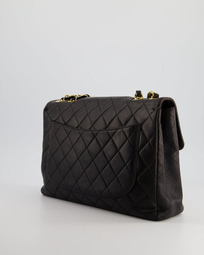 Chanel Black Vintage Maxi Mademoiselle Single Flap Bag in Lambskin with 24K Gold Hardware