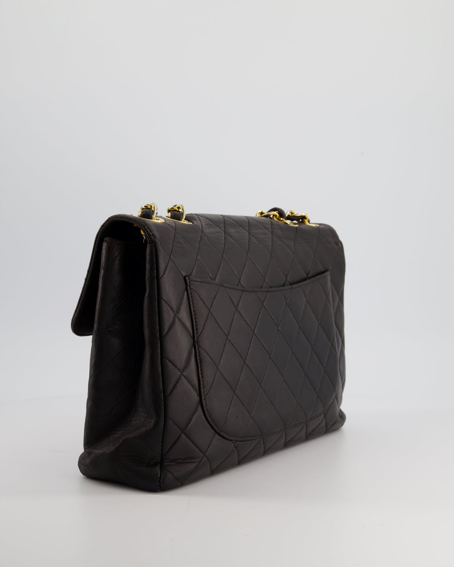 Chanel Black Vintage Maxi Mademoiselle Single Flap Bag in Lambskin with 24K Gold Hardware